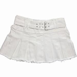 Hyfve White Denim Pleated Belted Mini Skirt Size Medium